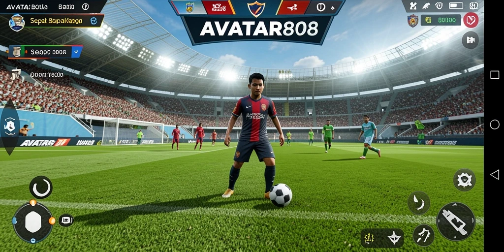 Screenshot gameplay AVATAR808 menampilkan aksi sepak bola mendebarkan.