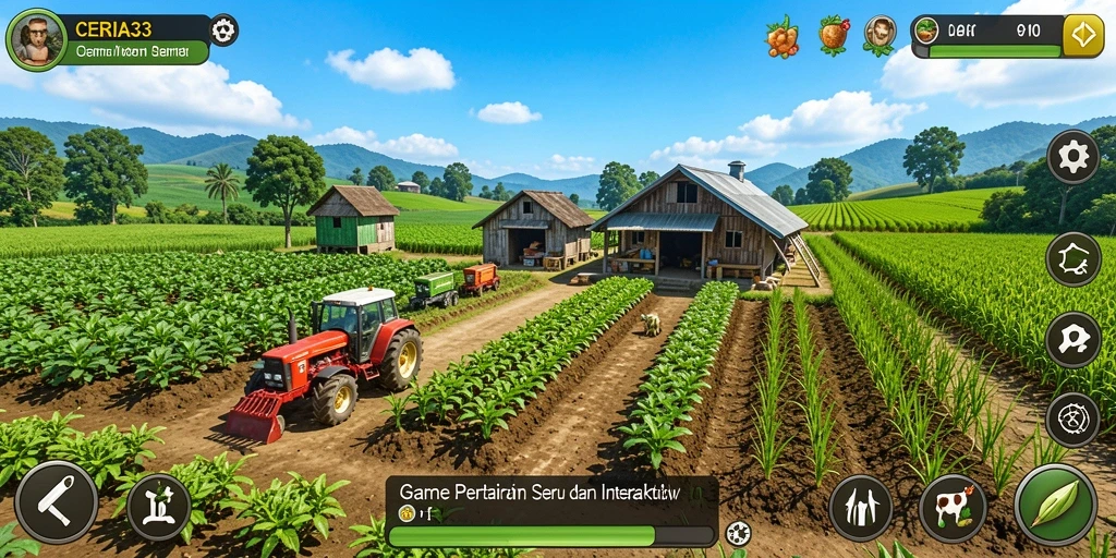 Tampilkan gameplay seru CERIA33 saat bercocok tanam di lahan pertanian.