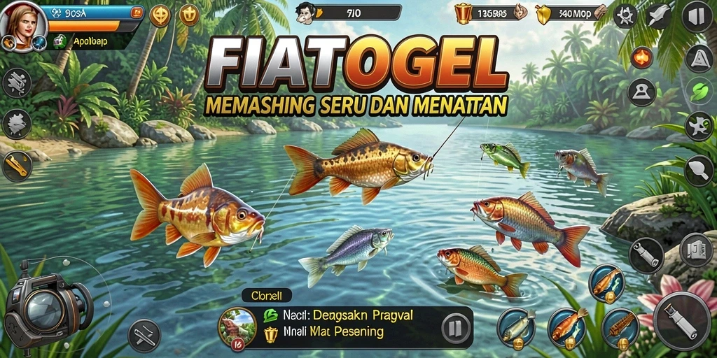 Screenshot gameplay FIATOGEL menunjukkan aksi memancing yang mendebarkan.