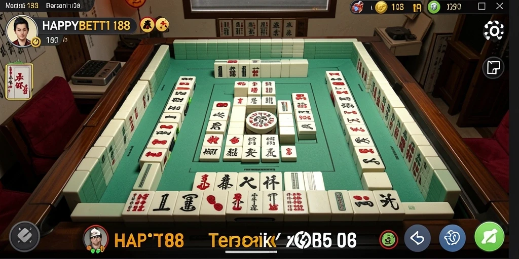 Screenshot gameplay <strong>HAPPYBET188</strong> yang menampilkan aksi seru dalam permainan Mahjong.