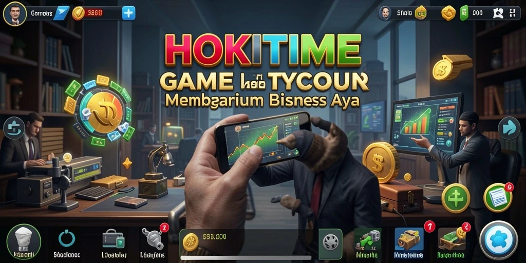 Screenshot HOKITIME menampilkan pemain mengelola bisnis dengan sukses.