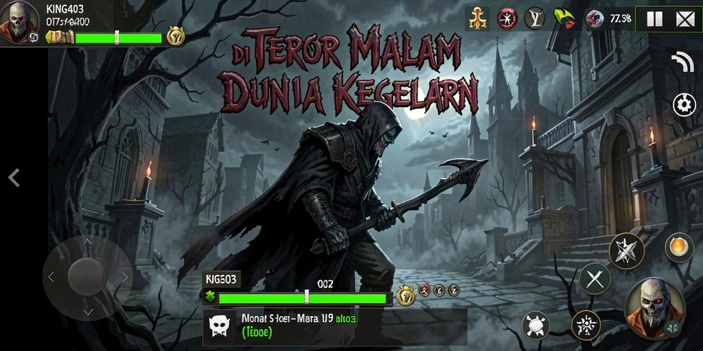 Screenshot KING403 menampilkan suasana permainan yang mencekam dan menakutkan.
