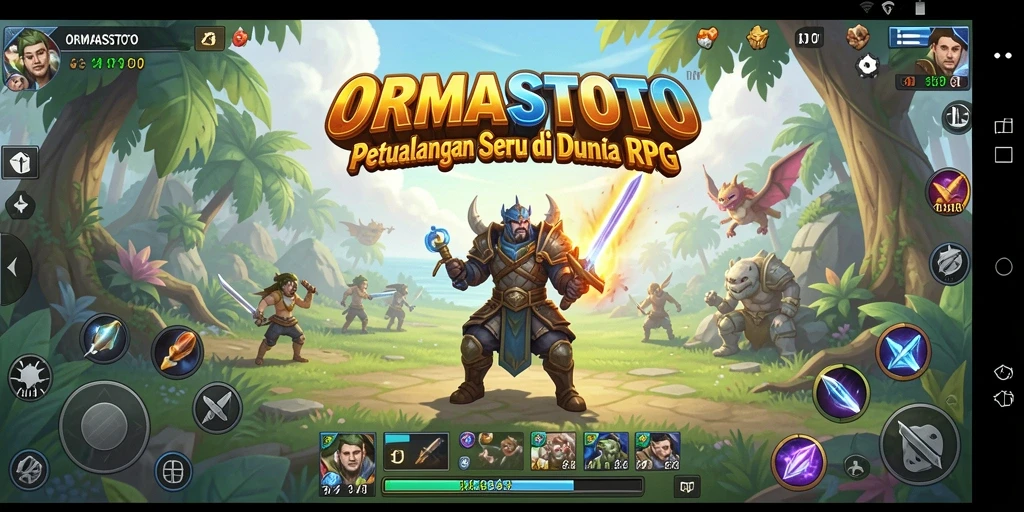 Screenshot gameplay ORMASSTOTO dengan pertarungan epik dan karakter yang kuat.