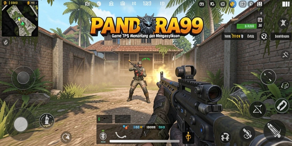 Screenshot PANDORA99 menampilkan aksi tembak-menembak seru dalam mode TPS.