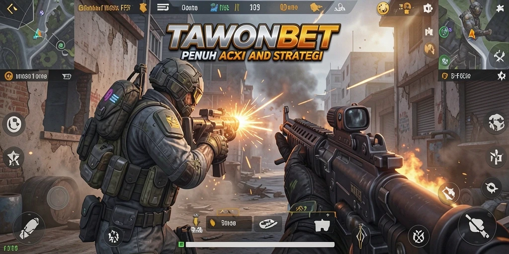 Screenshot gameplay TAWONBET dengan aksi menembak yang intens.