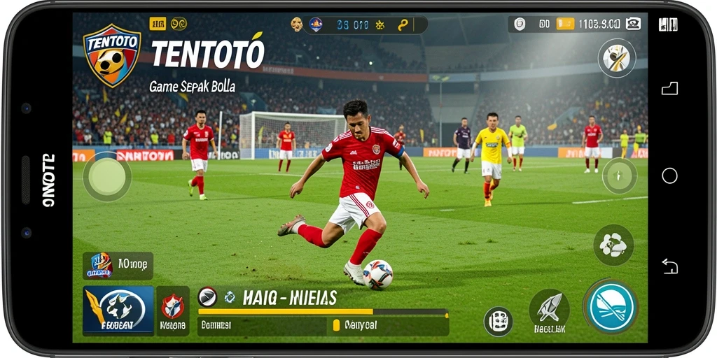 Tampilan gameplay menarik di TENTOTO menunjukkan aksi sepak bola seru.